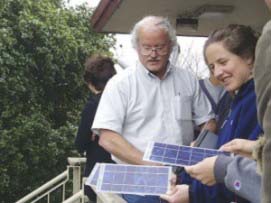 Joe Jordan with students and solar panels at Cabrillo College, Santa Cruz